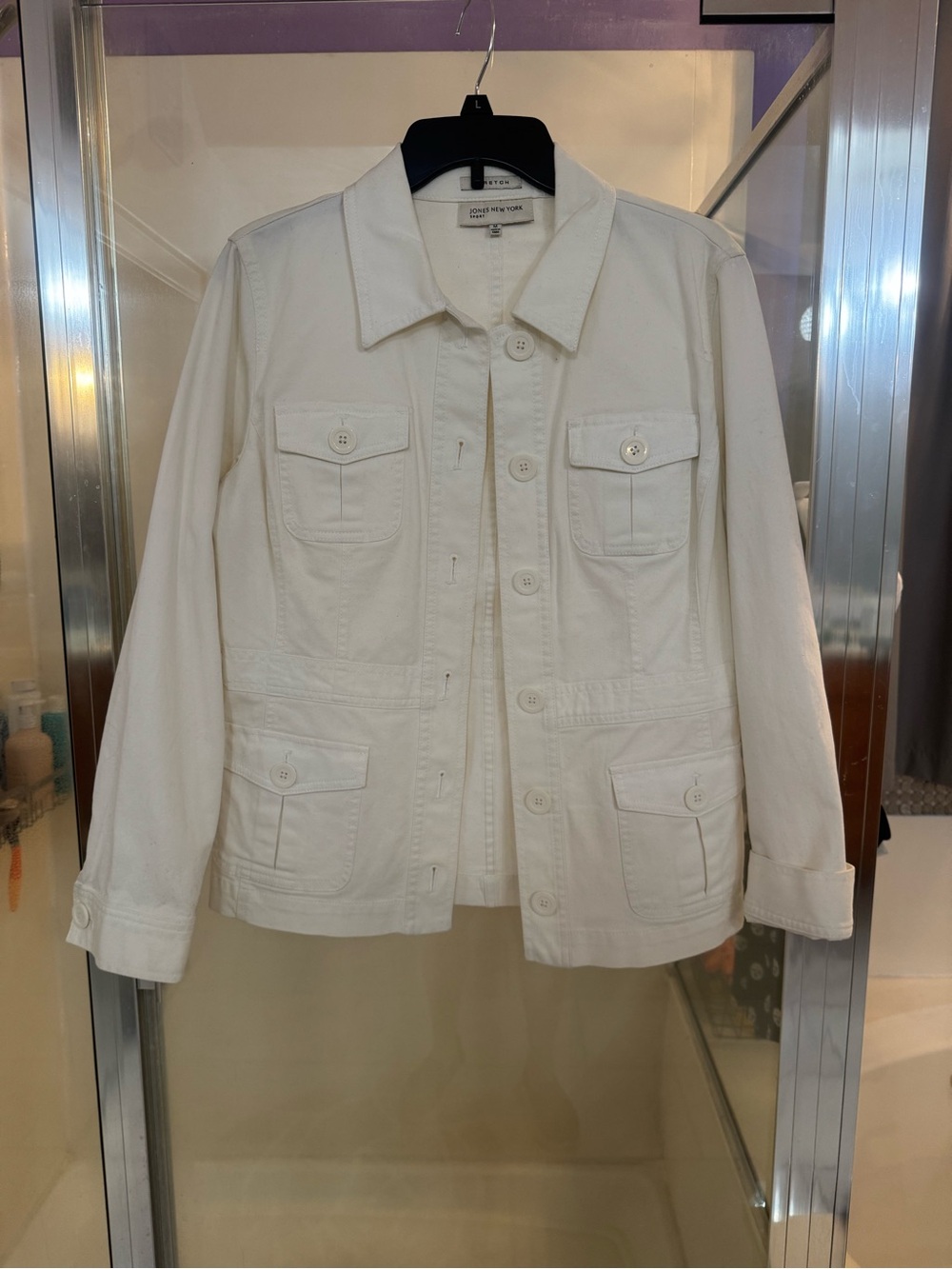 Jones New York White Cotton Button-Front Jean Jacket